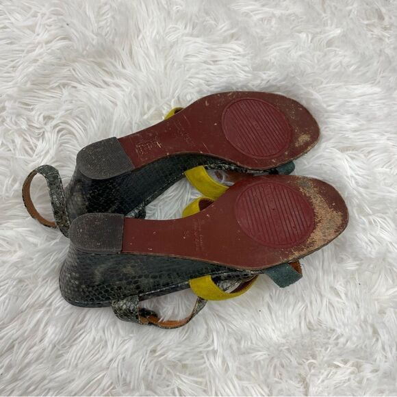 Chie Mihara Finde Suede & Leather Colorblock Wedge Sandals - Picture 8 of 9